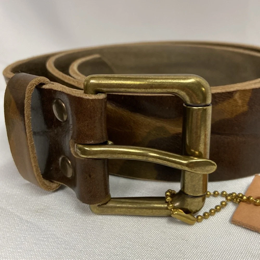 Brave Men's Camouflage Leather Belt with Brass Buckle NWT
